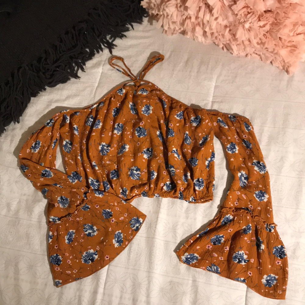 Long sleeve crop top off shoulder blouse